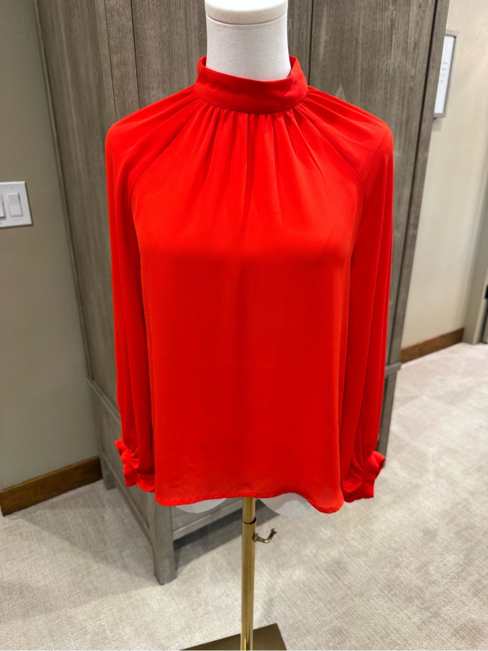 Banana Republic Vibrant Red Mock-Neck Long Sleeve Blouse